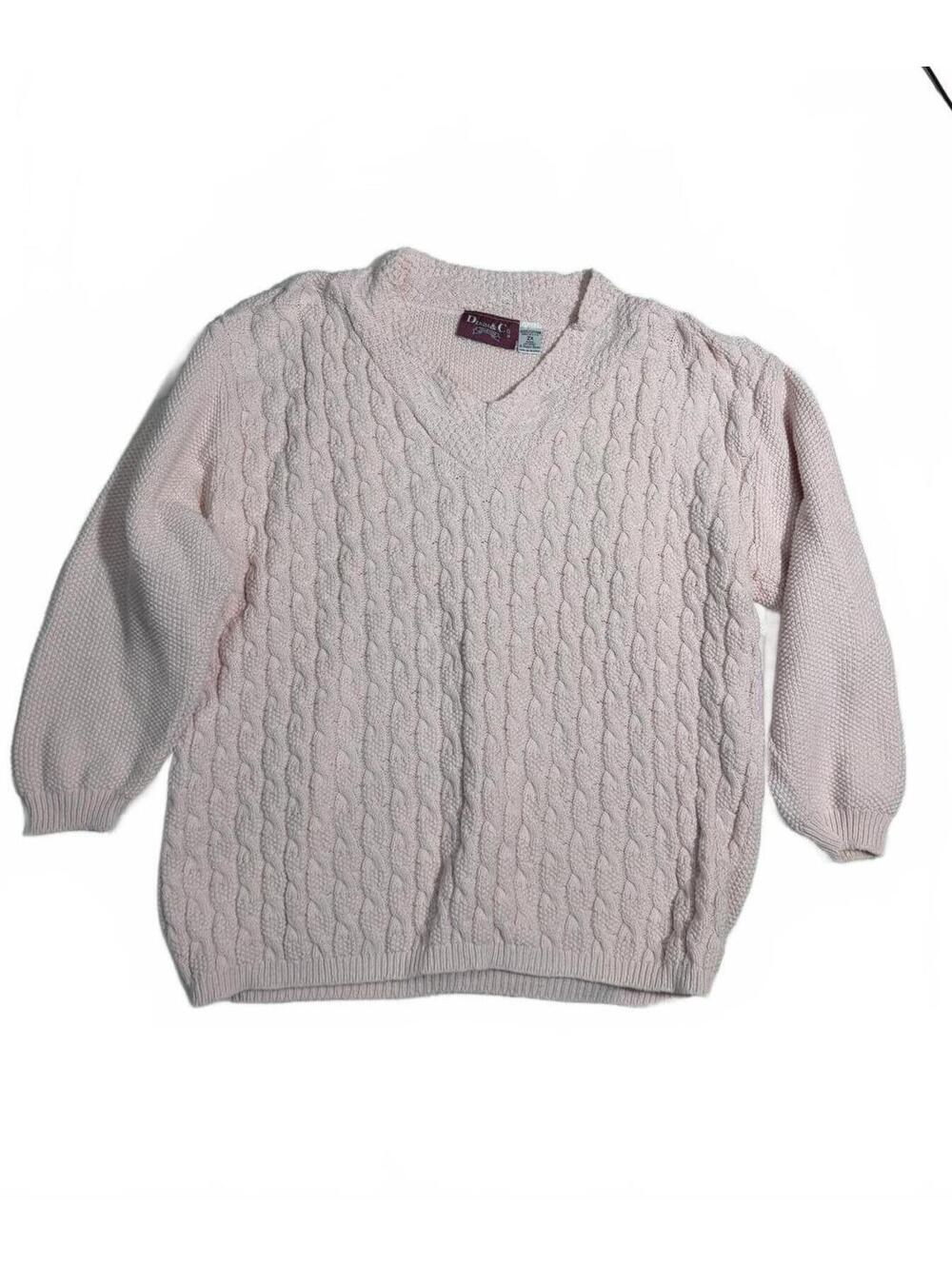 90s Vintage Chunky Knit Light Pink Cotton Sweater Denim&Co Size 2X